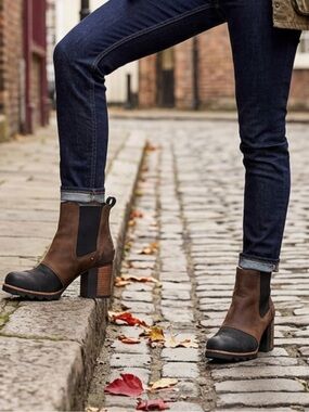 Sorel Women’s Brown Suede Chelsea Ankle Boots with Black Toe